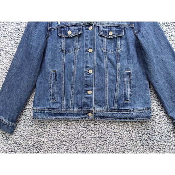 Old Navy Floral Embroidered Denim Jacket Size XL Button Up Trucker Jean Bohemian - Picture 5 of 14